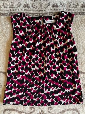 Calvin Klein Black, Magenta & White Abstract Print Top